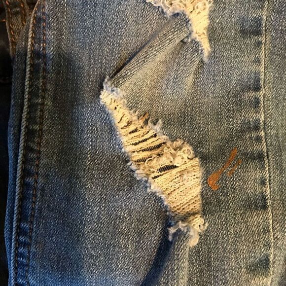 Dollhouse Size 1 overalls jeans denim waist 25 length 29 distressed with flaw - Picture 6 of 6